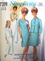 7319 SIMPLICITY 1967 NO COLLAR SLEEVES OR NOT  DRESS LENGTHS, JACKET PATTERN 12 32B; or 38 GERMAN